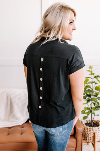 Back To You Collared Gabby Button Back Top In Rich Black
