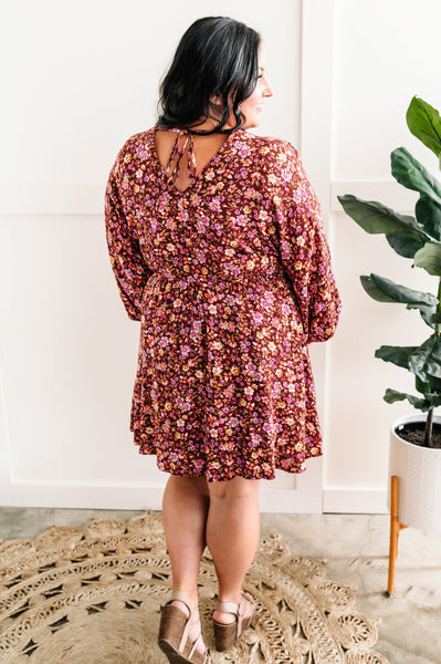 Long Sleeve Tie Front Dress In November Florals