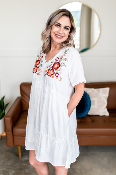 On The Primrose Path Embroidered Dress In Ivory