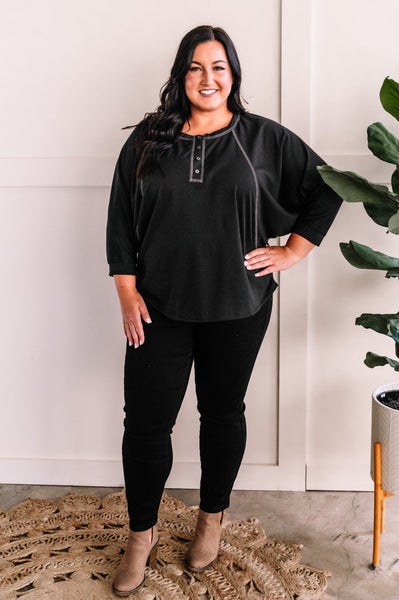 8.21 Dolman Sleeve Button Henley Top in Deep Montana Midnight 11.20