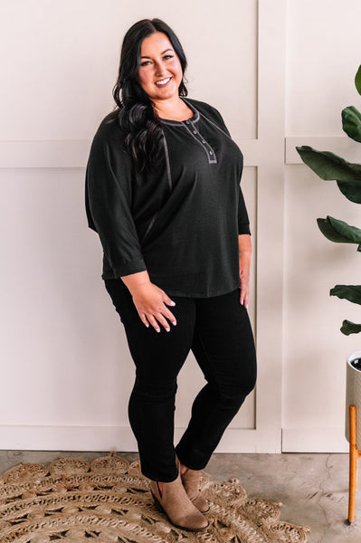 8.21 Dolman Sleeve Button Henley Top in Deep Montana Midnight 11.20