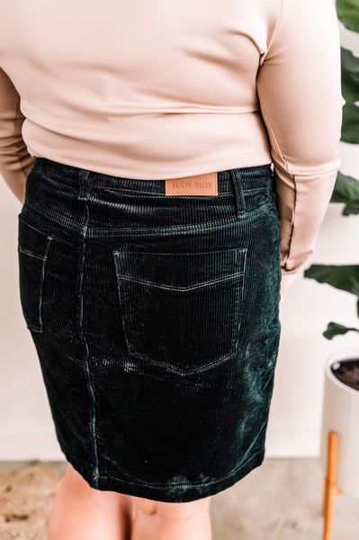 High Waisted Corduroy Skirt In Emerald By Judy Blue Jeans