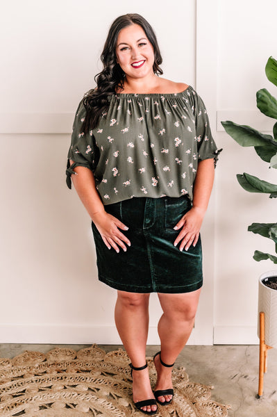 Olive Floral Tie Sleeve Top