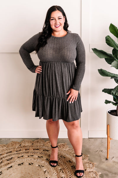 Sweater Knit Tiered Dress In Shadow