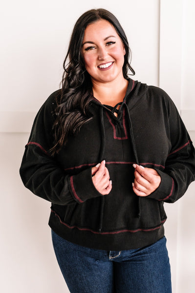 Lace Up Soft Swoodie In Magenta & Black