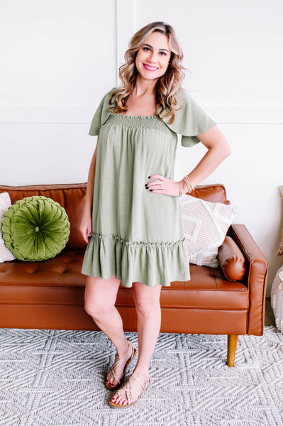 OUTLET  Cruisin' Together Smocked Flutter Sleeve Dress In Willow Tree