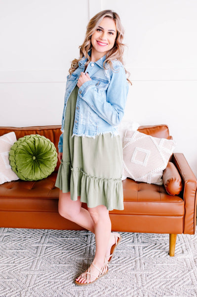 OUTLET  Cruisin' Together Smocked Flutter Sleeve Dress In Willow Tree