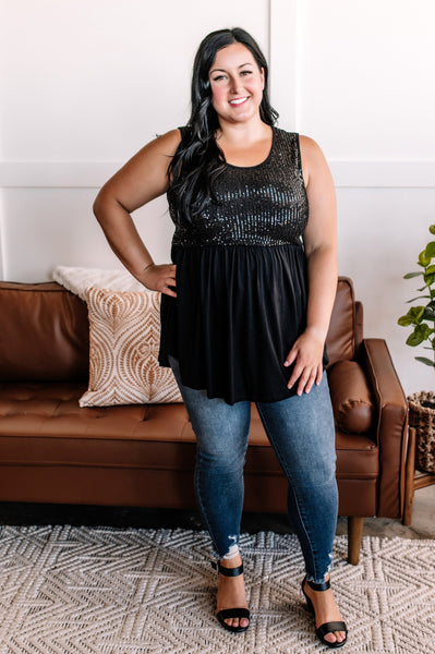 Sequin Tunic Top in Midnight
