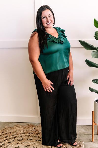 Wide Leg Satin Dress Pants In Black
