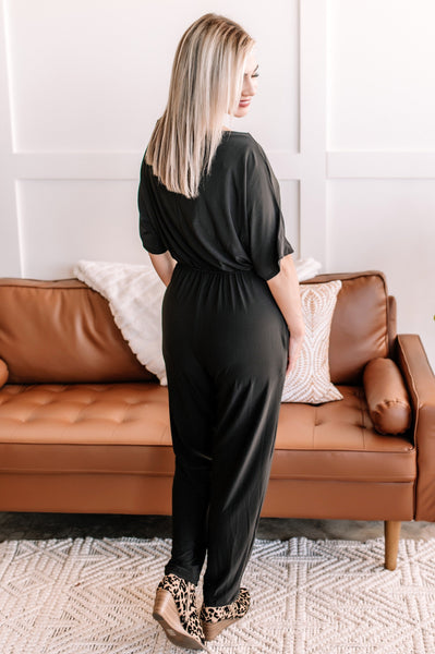 Jump Right In Dressy Cowl Neck Jumpsuit In Sophisticated Black