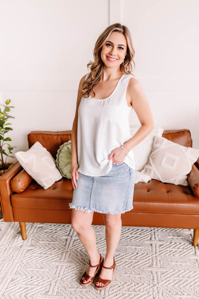 OUTLET Making Headlines Ivory Blouse Tank With Pocket