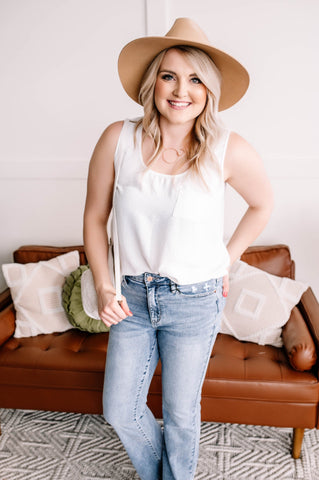 OUTLET Making Headlines Ivory Blouse Tank With Pocket