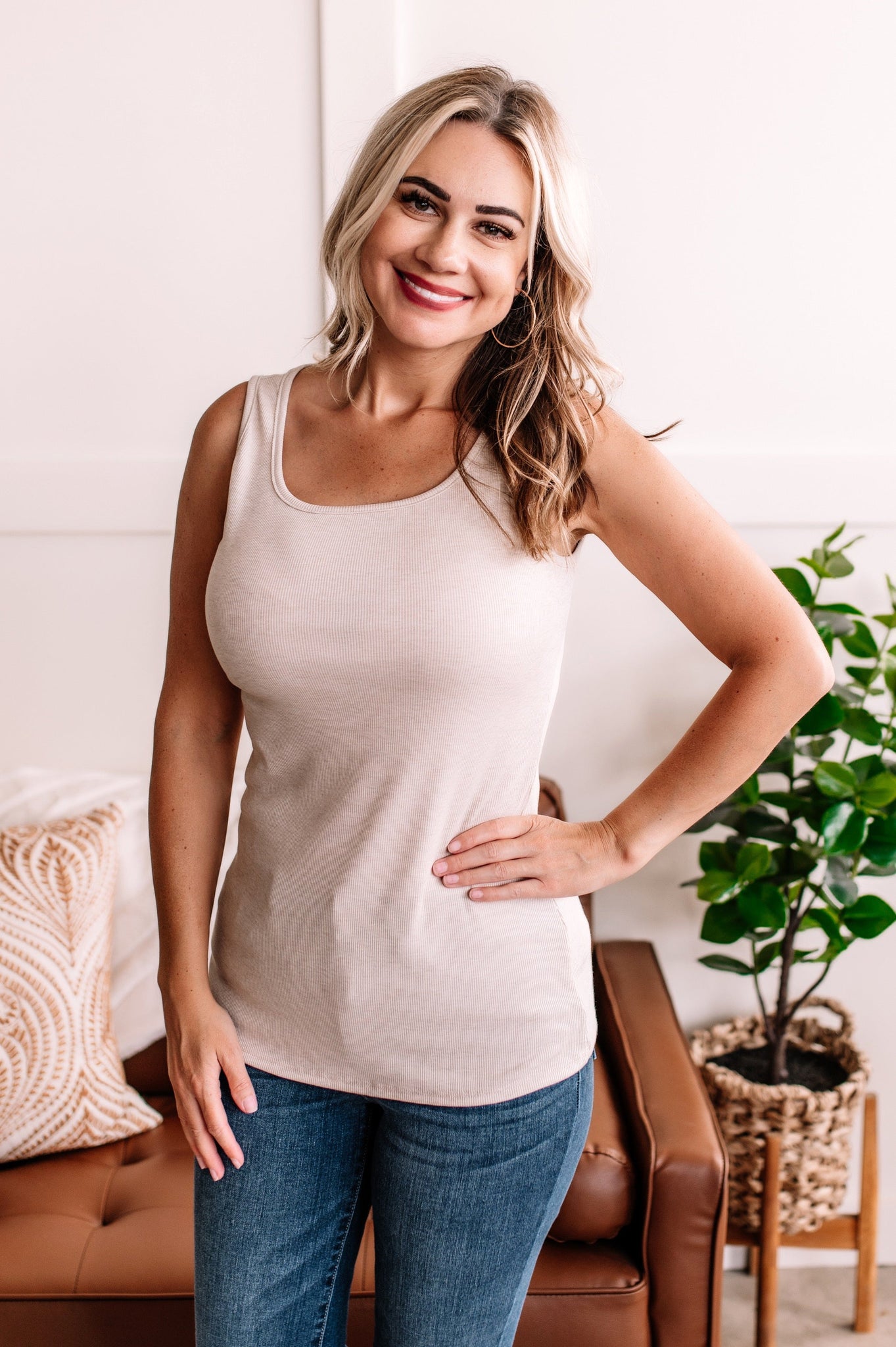 OUTLET Made It To First Sleeveless Top In Natural Oatmeal