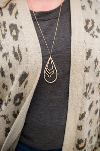 Chevron Charm Hammered Gold Tear Drop Necklace