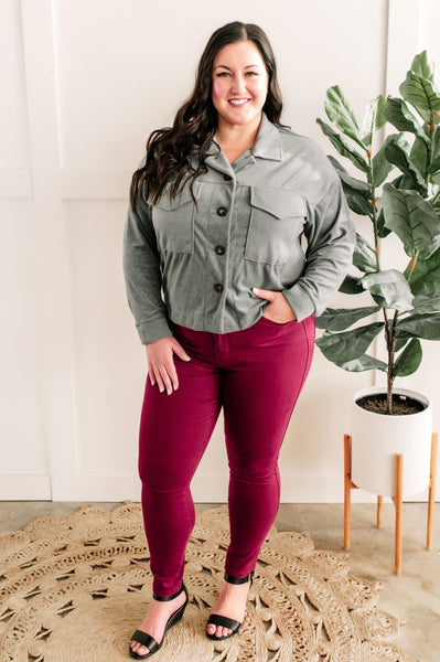 12.18 Terry Cloth Light Shacket In Sea Green