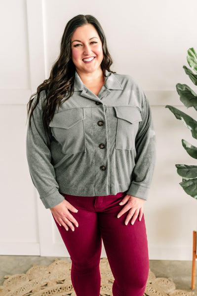 12.18 Terry Cloth Light Shacket In Sea Green