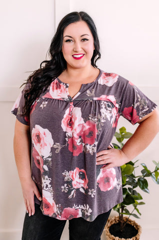 Front Seam Detail Top In Plum Florals