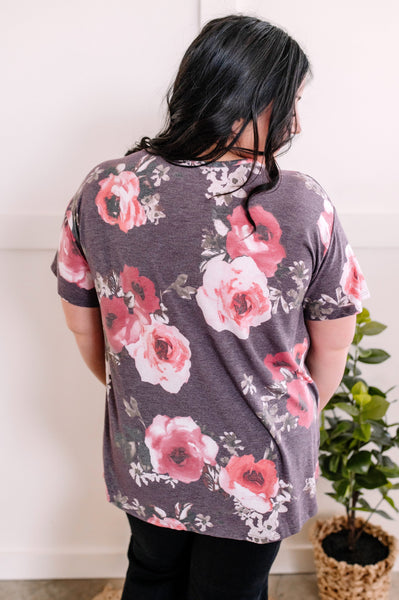 Front Seam Detail Top In Plum Florals