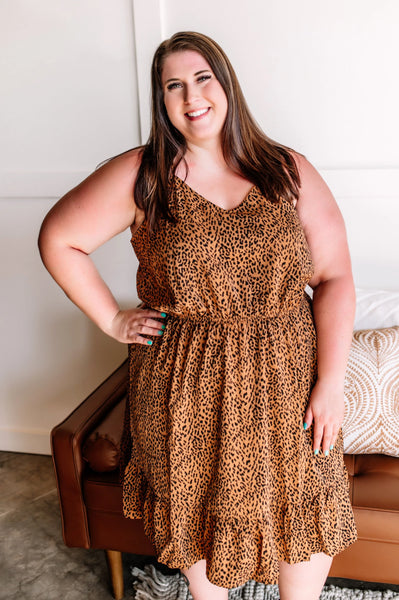 OUTLET Party Animal Leopard Print Dress In Copper Harbor