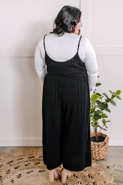 Dressy Button Down Jumpsuit In Classic Black