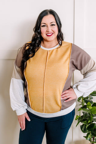 Contrasting Sleeve Sweatshirt Top  In 70's Color Block