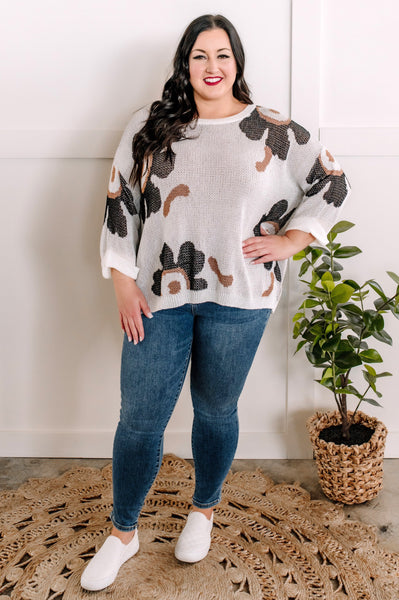 Chunky Natural Florals Sweater Knit Top