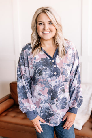 All Done Up Floral Top In Blush & Navy