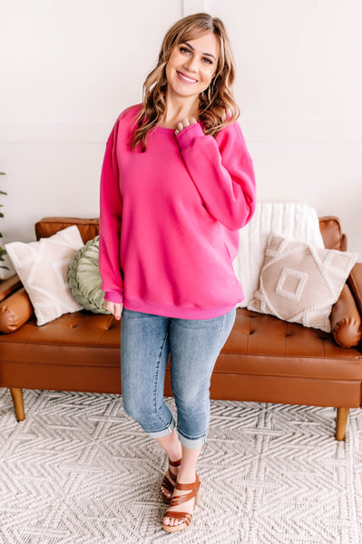 Get Fleeced Crewneck Sweatshirt in Fuchsia*