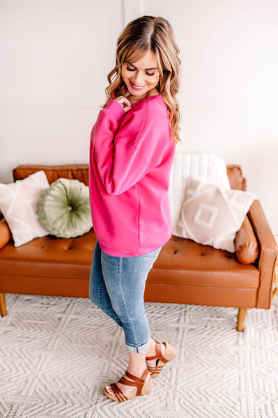 Get Fleeced Crewneck Sweatshirt in Fuchsia*