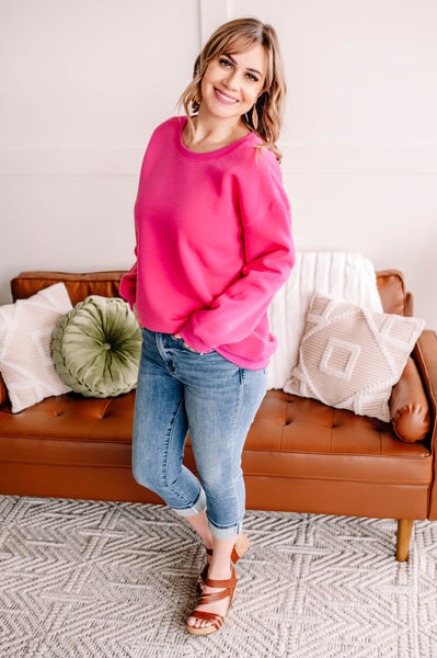 Get Fleeced Crewneck Sweatshirt in Fuchsia*