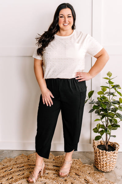 Cropped Tulip Hem Dressy Cargo Pants In Jet Black