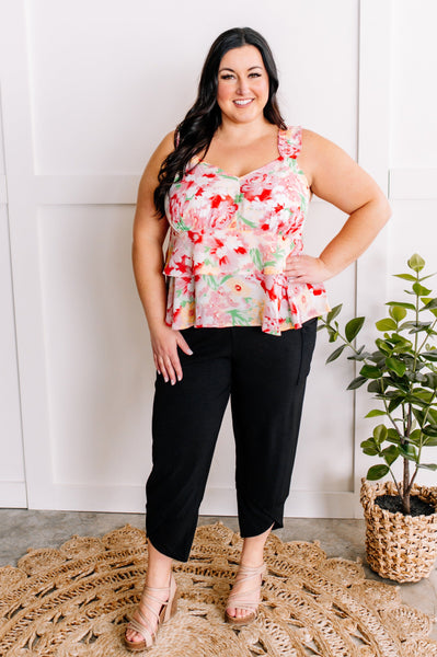 Cropped Tulip Hem Dressy Cargo Pants In Jet Black