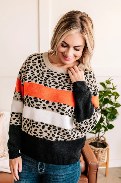 OUTLET-Lost All Track Of Time Leopard Sweater In Riverbed
