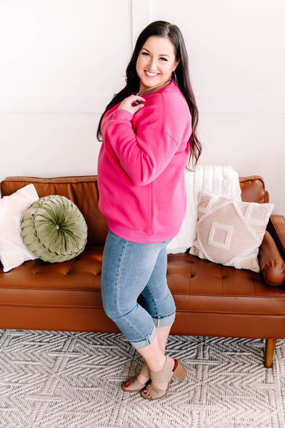 Get Fleeced Crewneck Sweatshirt in Fuchsia*