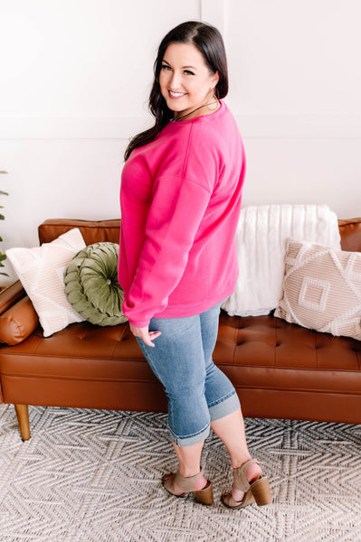 Get Fleeced Crewneck Sweatshirt in Fuchsia*