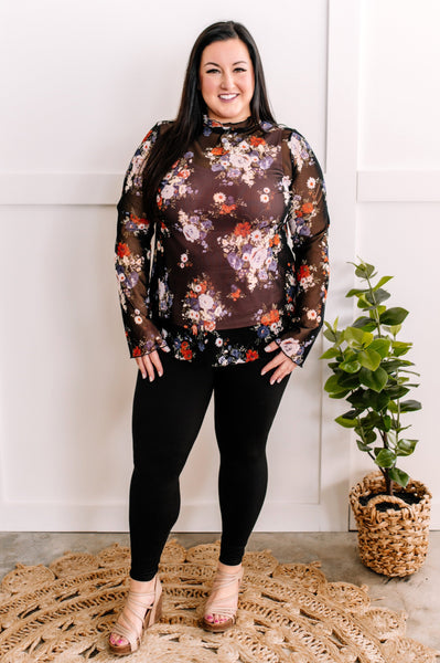 2.7 Sheer Floral Layering Mock Neck Top In Dark Florals