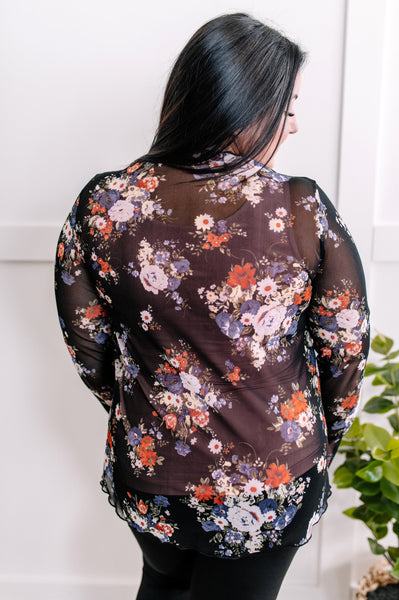 2.7 Sheer Floral Layering Mock Neck Top In Dark Florals