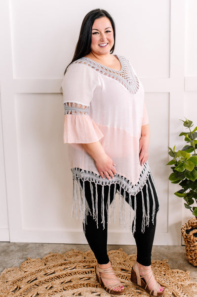 Cover You Up With Fringe In Pink, White & Gray