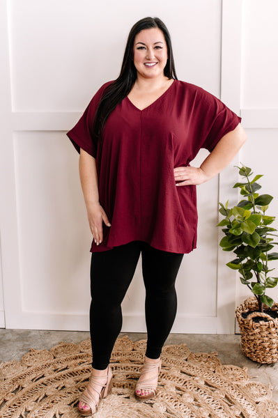 Oversized V Neck Blouse In Wine