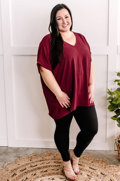 Oversized V Neck Blouse In Wine