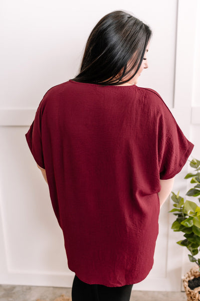 Oversized V Neck Blouse In Wine