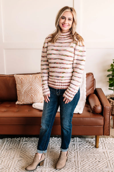 OUTLET Good For A Laugh Mock Neck Sweater In Multi Color