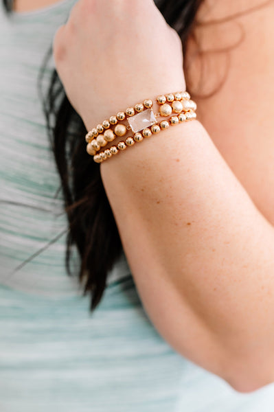Set Of 3 Gold Beaded Bracelet