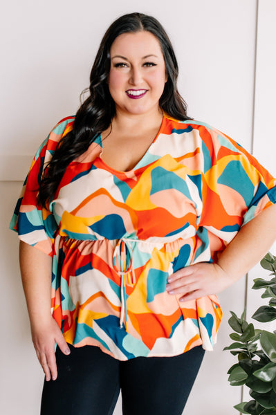 Dolman Sleeve Blouse With Tie Belt Detail In Tuscan Sunset