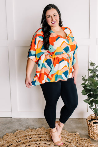 Dolman Sleeve Blouse With Tie Belt Detail In Tuscan Sunset