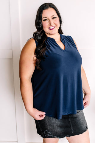 Sleeveless Gabby Front Top In Navy