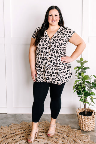 Cashmere Soft, Tiered Leopard Tunic Top In Taupe & Black