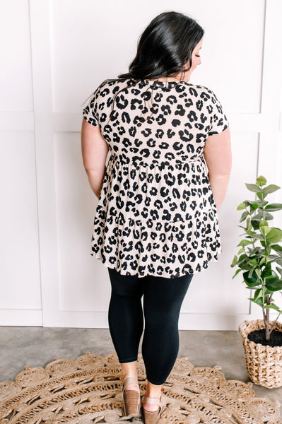 Cashmere Soft, Tiered Leopard Tunic Top In Taupe & Black