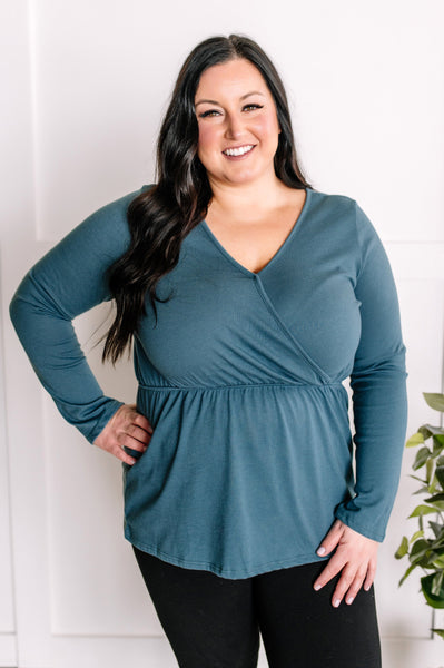 2.26 Surplice Long Sleeve Peplum Top In Rich Teal