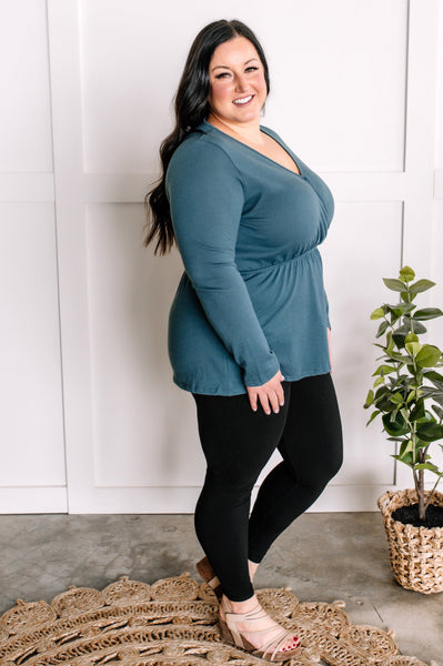 2.26 Surplice Long Sleeve Peplum Top In Rich Teal